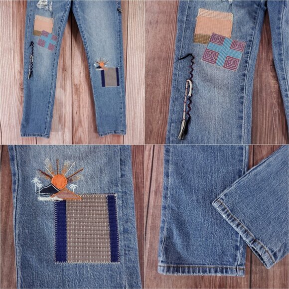 Anthropologie Pilcro Size 26 Slim Boyfriend Embroidered Patch Mid Rise Jeans - Picture 7 of 15
